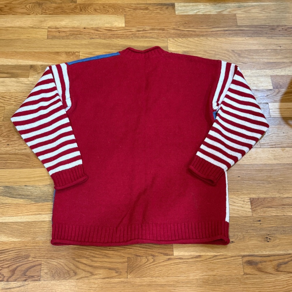 Crazy Horse Vintage Patchwork Cardigan Sweater Red White Blue Americana Floral L - Picture 7 of 7